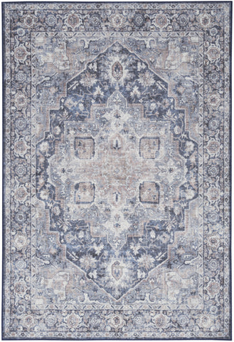 4' X 6' Ivory And Blue Floral Distressed Area Rug