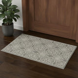 3' X 5' Gray And Ivory Floral Area Rug