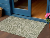 3' X 5' Ivory And Green Palm Leaf Indoor Outdoor Area Rug