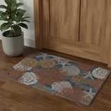 3' X 5' Blue And Brown Seashell and Coral Non Skid Area Rug
