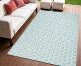 4' X 6' Aqua And Ivory Geometric Indoor Outdoor Area Rug