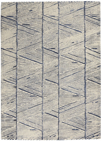 4' X 6' Blue and White Wool Abstract Area Rug