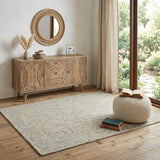 4' X 6' Ivory and Blue Wool Geometric Area Rug