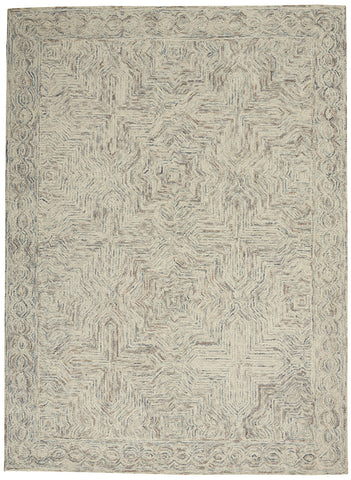 4' X 6' Ivory and Blue Wool Geometric Area Rug