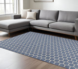 6' X 9' Blue And Ivory Geometric Indoor Outdoor Area Rug