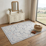4' X 6' Ivory and Blue Floral Power Loom Area Rug