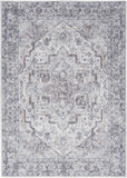 4' X 6' Ivory and Gray Floral Medallion Power Loom Distressed Area Rug