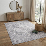 4' X 6' Ivory and Gray Floral Medallion Power Loom Distressed Area Rug
