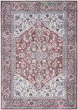 4' X 6' Red and Ivory Floral Medallion Power Loom Distressed Area Rug