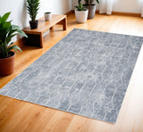 4' X 6' Blue and Ivory Geometric Power Loom Area Rug