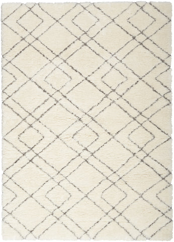 4' X 6' Ivory and Gray Geometric Shag Area Rug