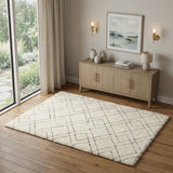 4' X 6' Ivory and Gray Geometric Shag Area Rug
