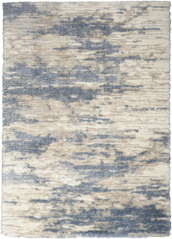 4' X 6' Light Blue Gray and Beige Abstract Shag Area Rug
