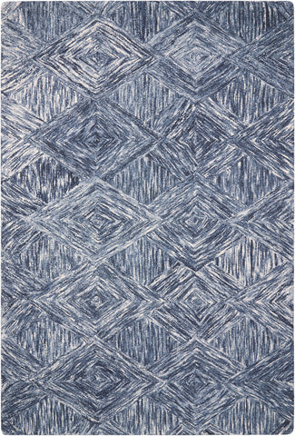4' X 6' Denim Blue and Ivory Wool Geometric Area Rug