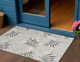 3' X 5' Gray Black And Ivory Palm Leaf Indoor Outdoor Area Rug