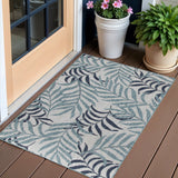 3' X 5' Blue Ivory And Navy Blue Palm Leaf Indoor Outdoor Area Rug