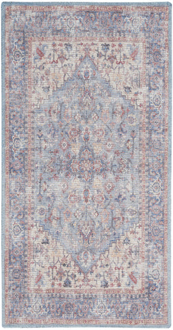 3' X 5' Blue Floral Power Loom Distressed Area Rug