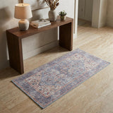 3' X 5' Blue Floral Power Loom Distressed Area Rug