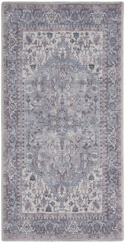 3' X 5' Blue and Beige Floral Power Loom Distressed Area Rug
