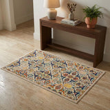 3' X 5' Beige and Blue Floral Power Loom Area Rug