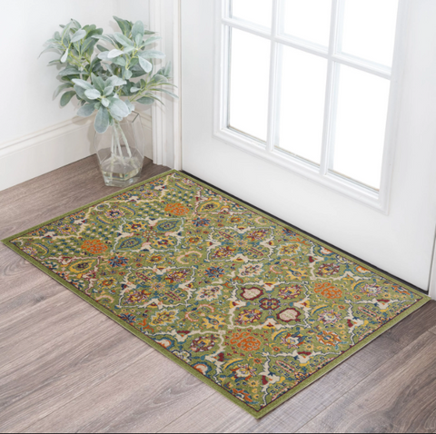 3' X 5' Green and Ivory Floral Power Loom Area Rug