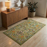 3' X 5' Green and Ivory Floral Power Loom Area Rug