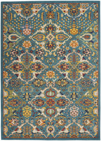 3' X 5' Blue and Ivory Floral Power Loom Area Rug