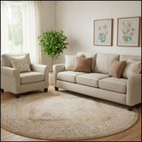 8' Beige And Ivory Floral Medallion Distressed Round Rug