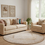 8' Beige And Ivory Floral Medallion Round Rug