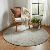 5' Blue And Beige Floral Round Rug