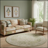 8' Beige And Green Floral Medallion Round Rug