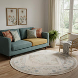 8' Beige And Bronze Floral Medallion Round Rug