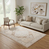 5' X 7' Beige And Brown Floral Distressed Area Rug