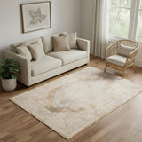 5' X 7' Beige and Brown Geometric Power Loom Distressed Area Rug