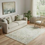 5' X 7' Ivory and Green Floral Power Loom Distressed Area Rug