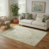 5' X 7' Sage And Ivory Floral Medallion Area Rug