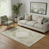 5' X 7' Sage And Ivory Floral Distressed Area Rug