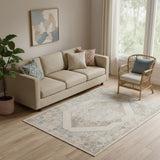 5' X 7' Ivory And Blue Geometric Area Rug