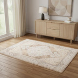 4' X 6' Beige Floral Distressed Area Rug