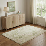 4' X 6' Sage And Ivory Floral Medallion Area Rug