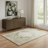 4' X 6' Sage And Ivory Floral Medallion Distressed Area Rug