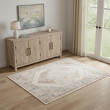 4' X 6' Ivory And Blue Geometric Area Rug