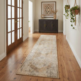 10' Beige And Brown Geometric Runner Rug