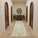 10' Green And Ivory Floral Runner Rug