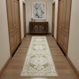 10' Cream Floral Distressed Runner Rug