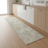 8' Blue Green And Ivory Floral Runner Rug