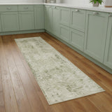 8' Green And Ivory Floral Runner Rug