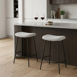 Set of Two 26" White And Black Fabric And Metal Backless Counter Height Bar Chairs