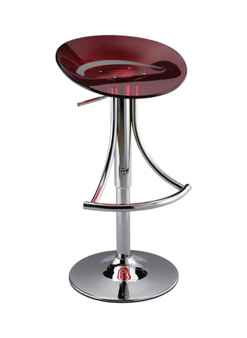 Red and Silver Acrylic and Metal Low Back Adjustable Height Bar Chair