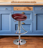 Red and Silver Acrylic and Metal Low Back Adjustable Height Bar Chair